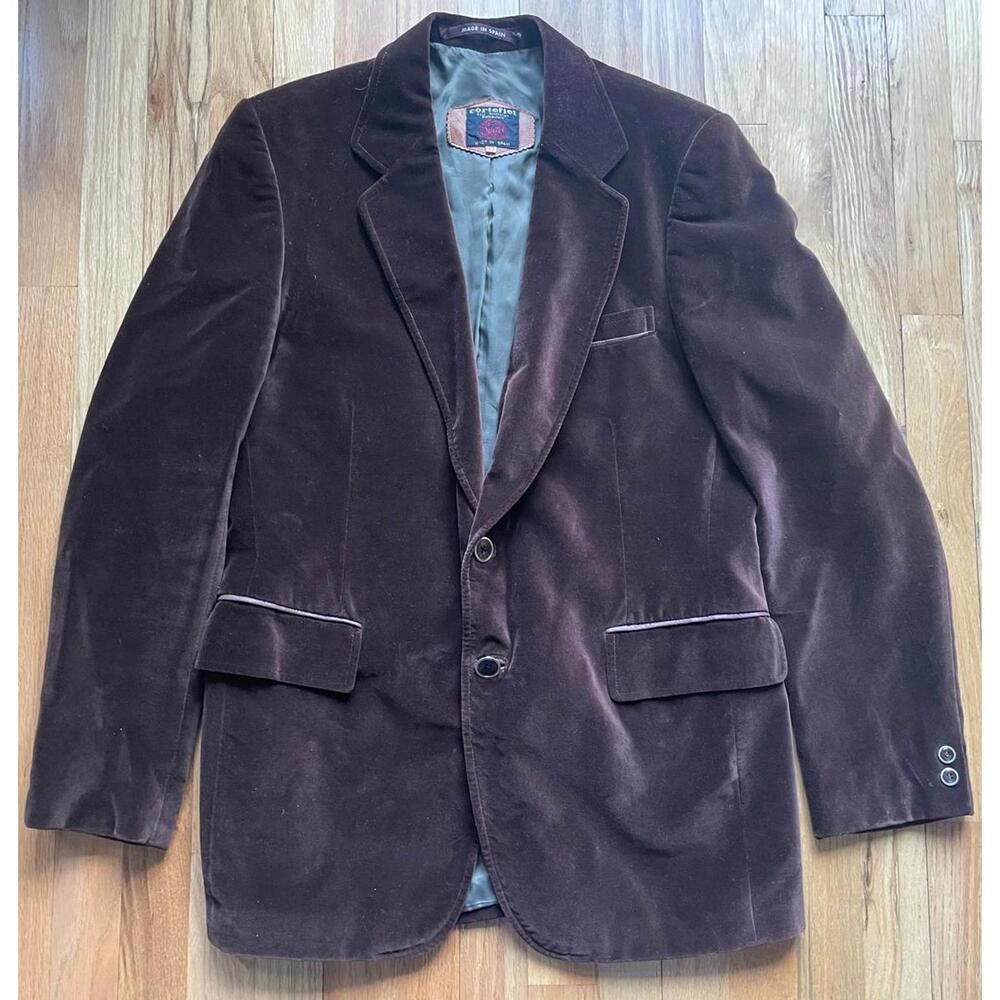 Cortefiel Size 42 Velvet Men's Chocolate Brown Blazer Jacket Spain - EUC